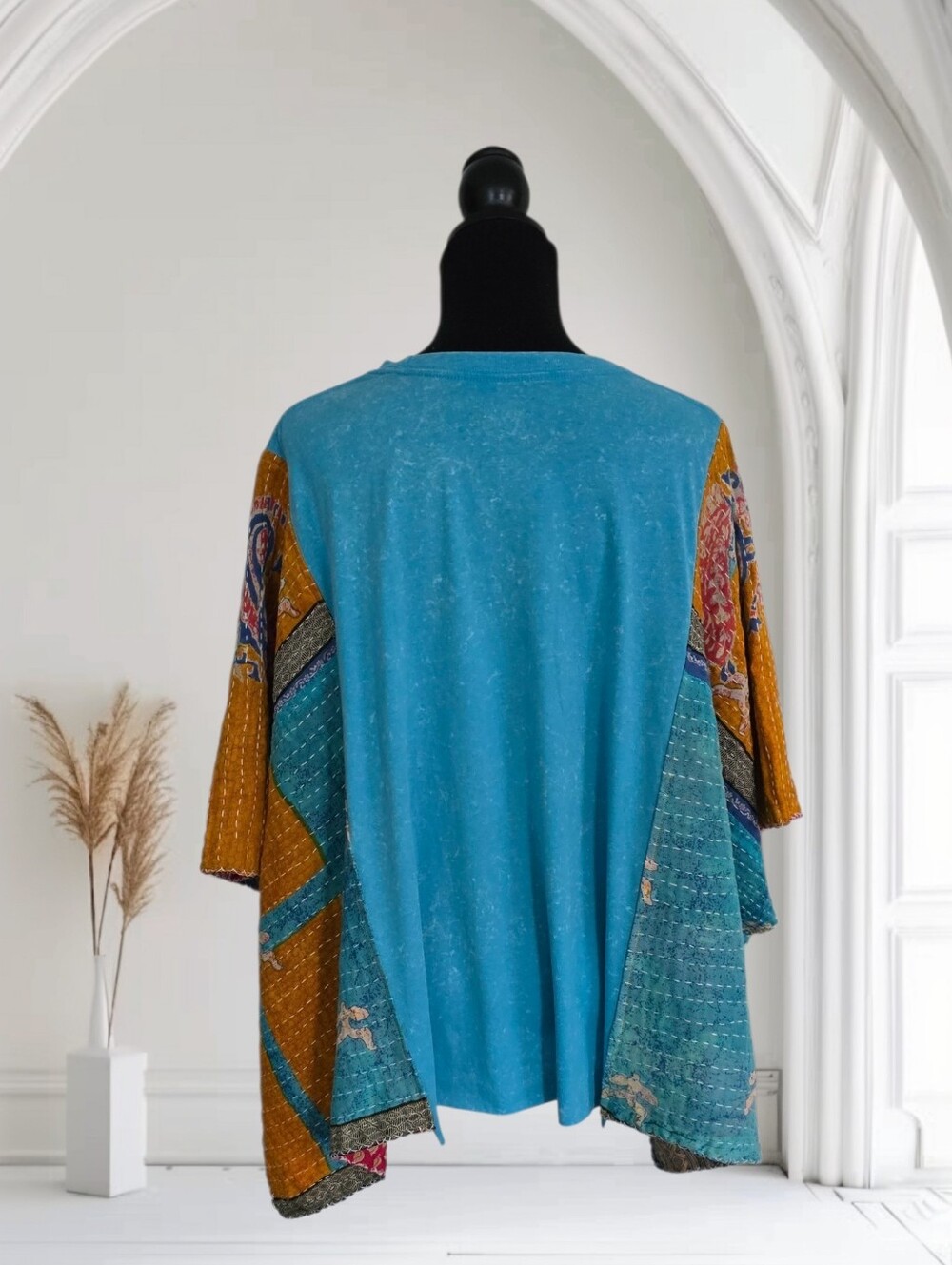 Upcycled Grateful Dead Band Tee With Kantha Sleeves, OS - Picture 5 of 7